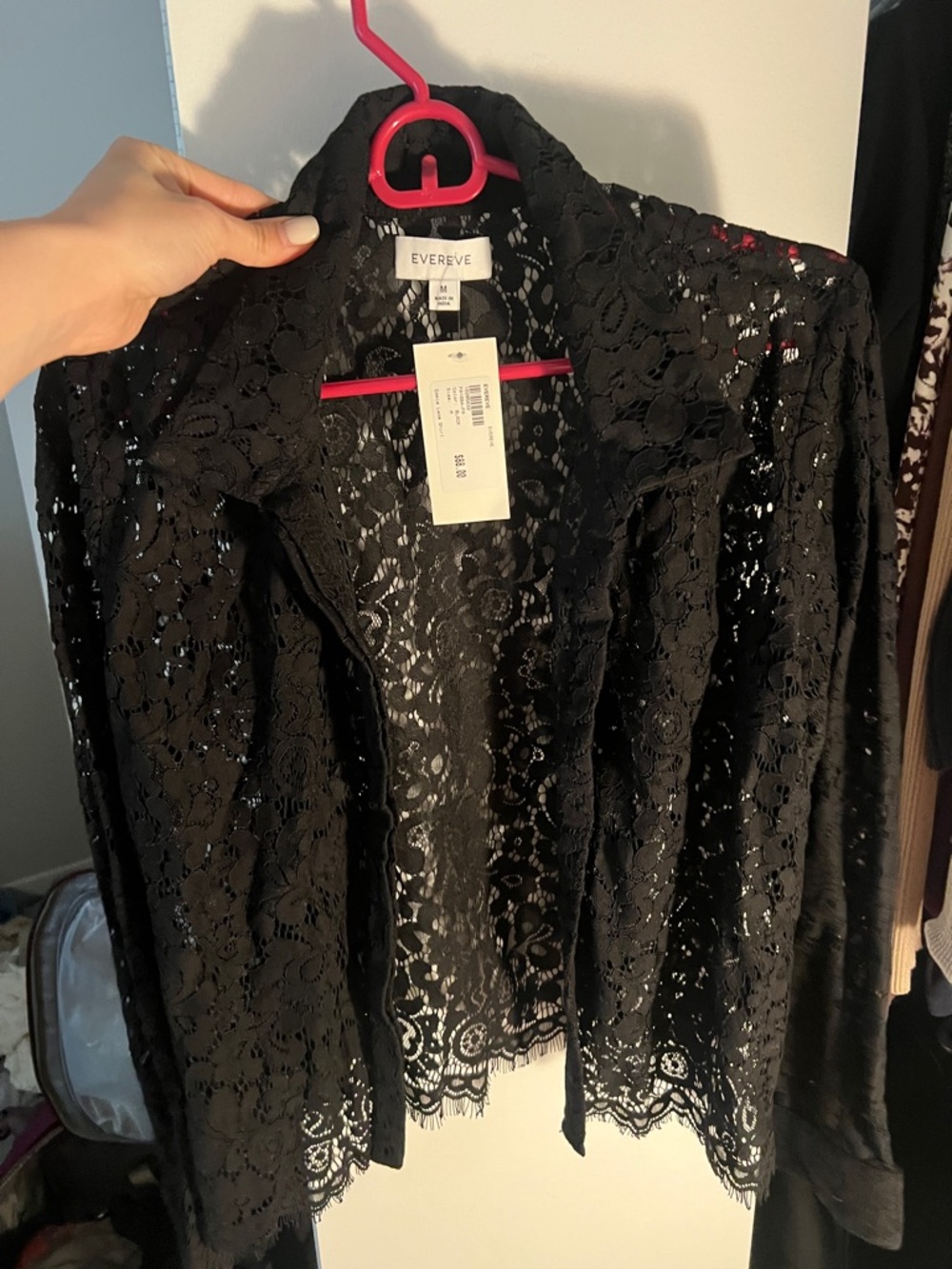 Evereve Black Lace Open-Front Blazer